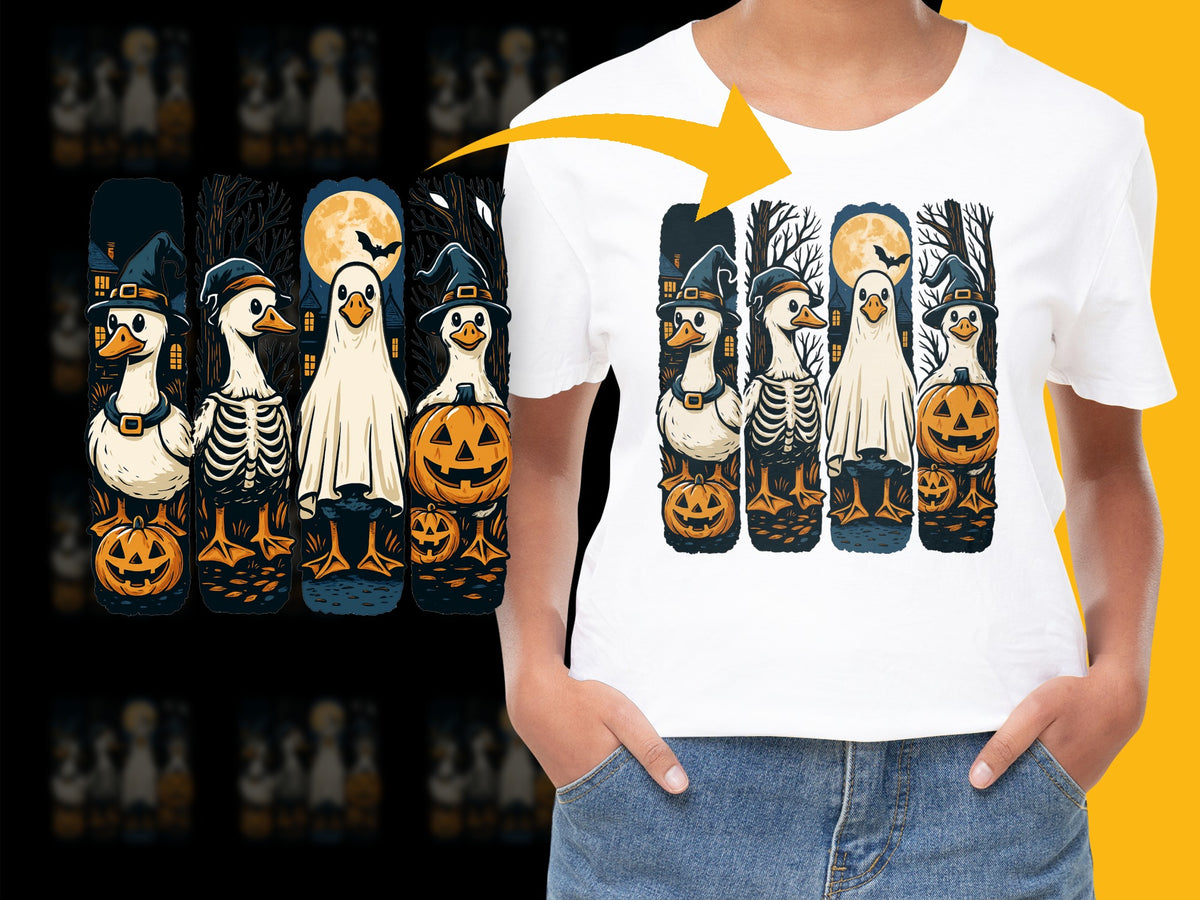 Halloween Duck Costume T-Shirt, Funny Ghost Duck, Pumpkin Graphic Tee, Kids and Adults Halloween Apparel