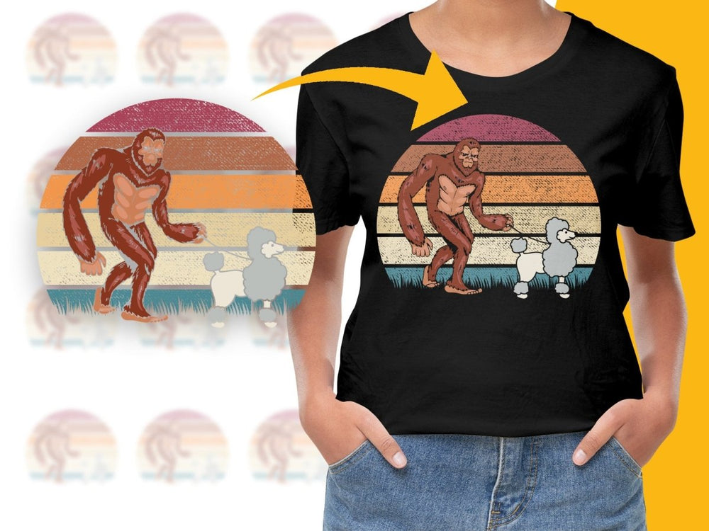 Bigfoot Walking Stylish Poodle Retro Sunset PNG File - Teepew