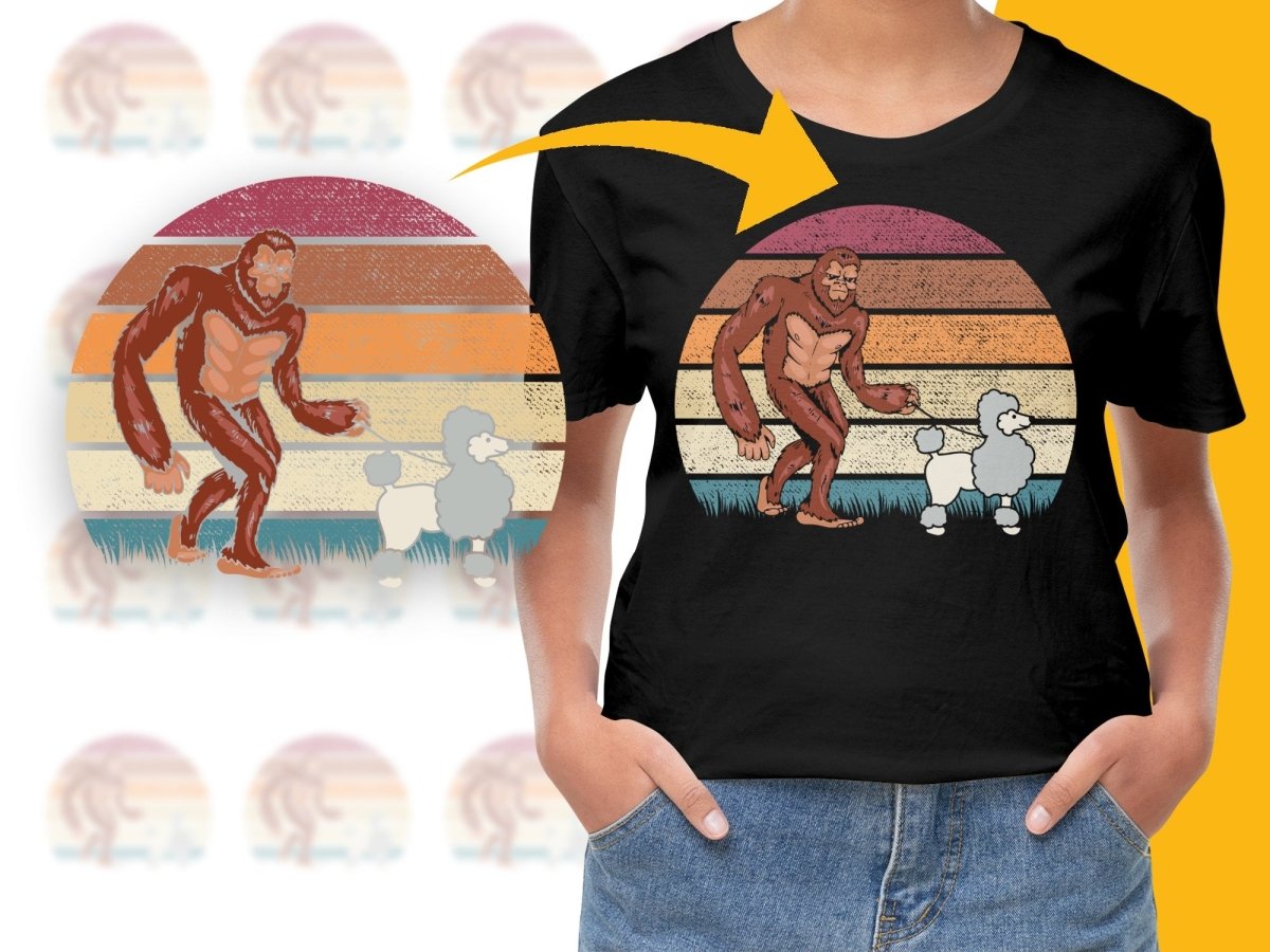 Bigfoot Walking Stylish Poodle Retro Sunset PNG File - Teepew