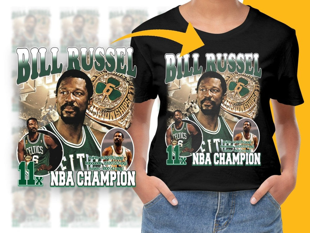 Bill Russel 11x NBA Champion Basketball Superstar Bootleg PNG File - Teepew