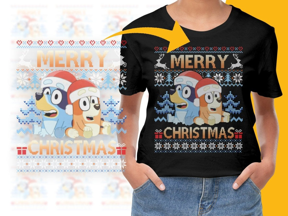 Blue Dog and Tan Dog Merry Christmas PNG File - Teepew