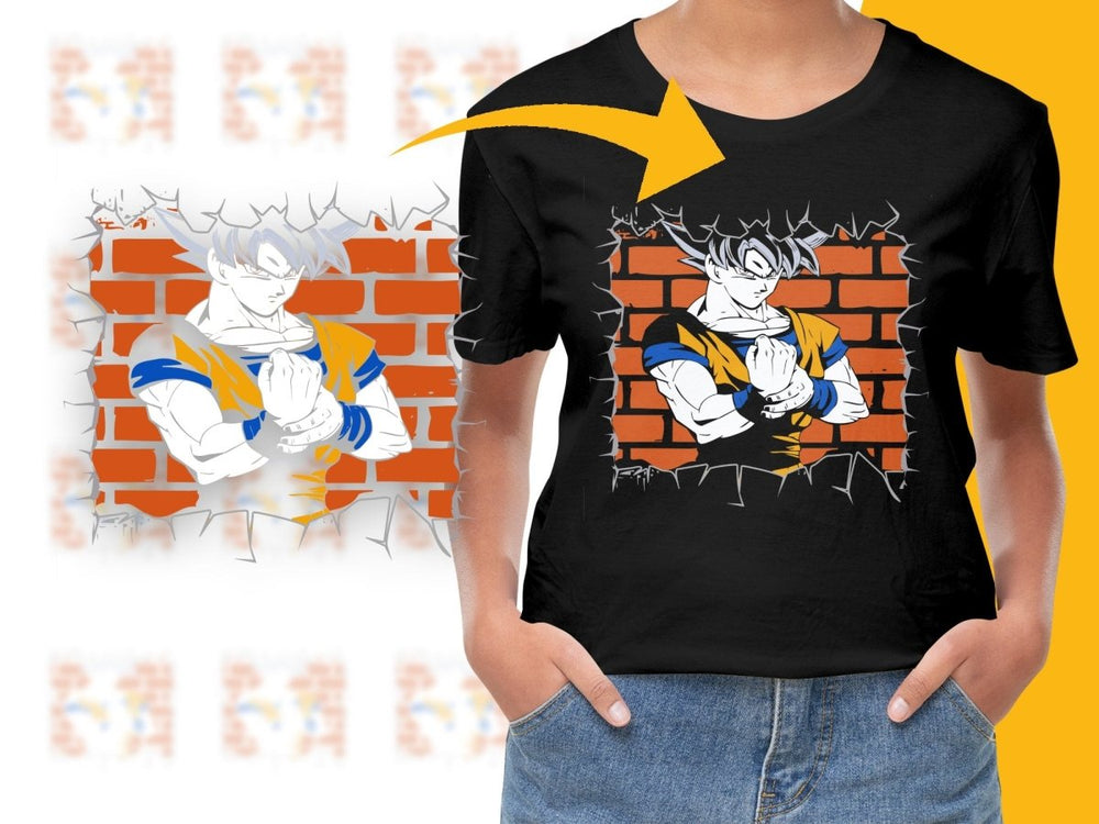 Bold Graphic Goku Burst Through Wall PNG File - Teepew