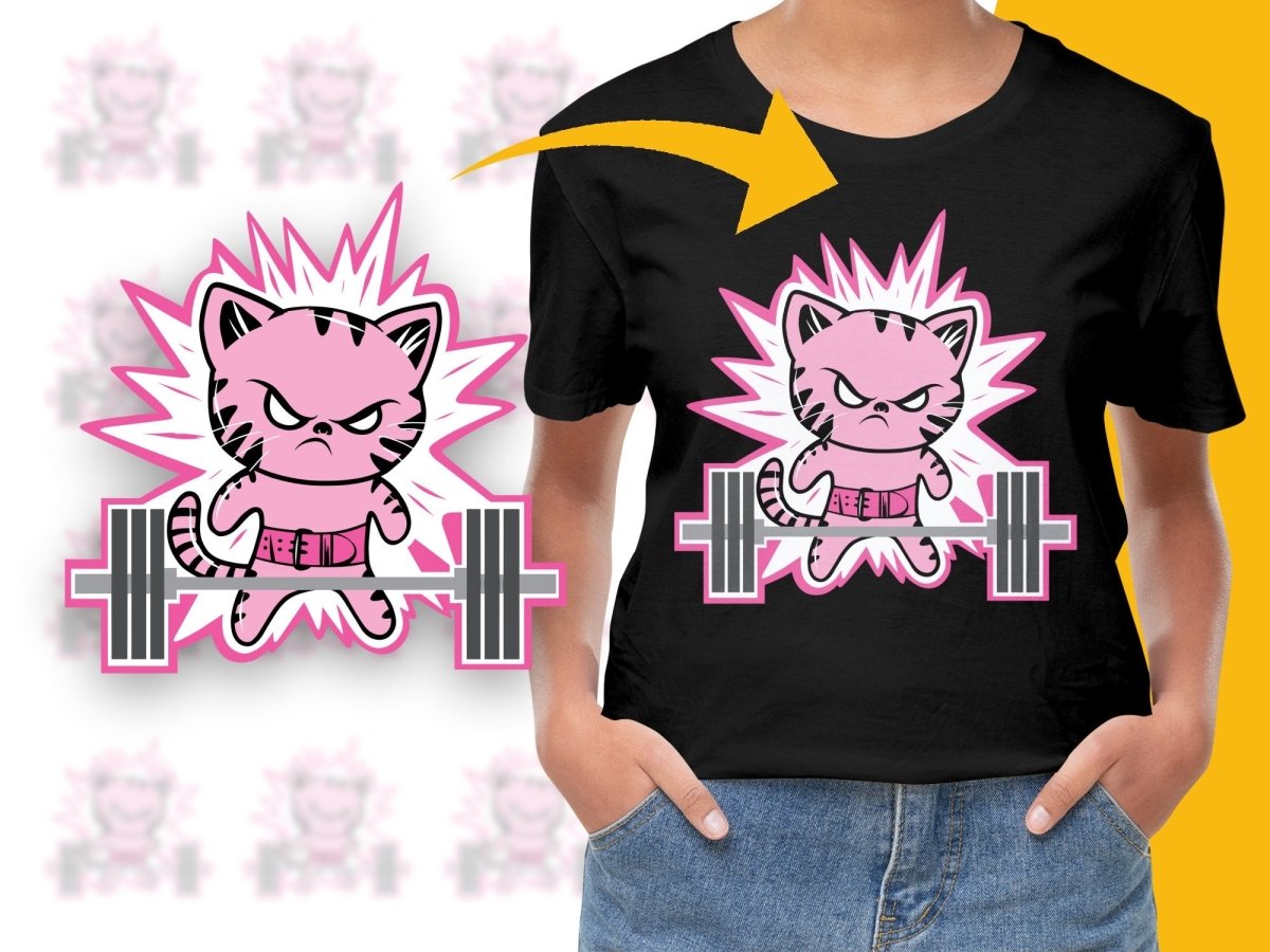 Bold Pink Cat Powerlifting Graphic PNG File - Teepew