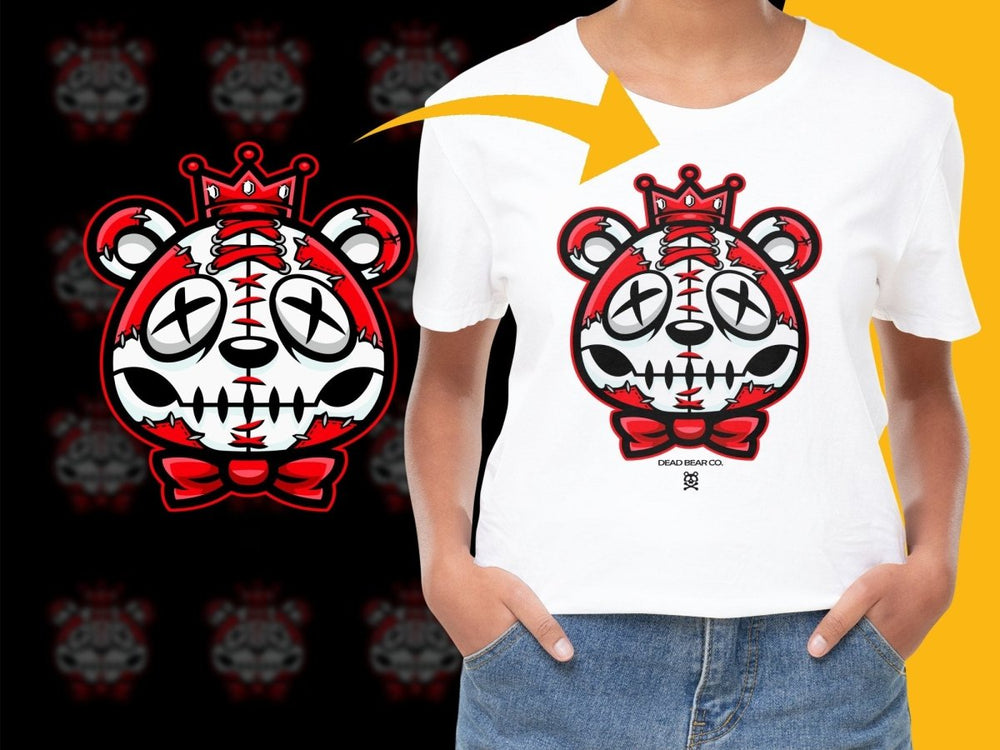 Bold Red Crowned Bear with Stitches Graphic PNG File - Teepew