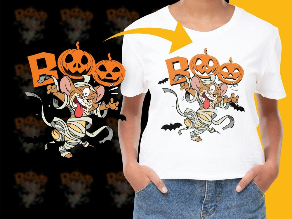 Boo Halloween Cartoon Character Wrapped in Mummy PNG File - Teepew