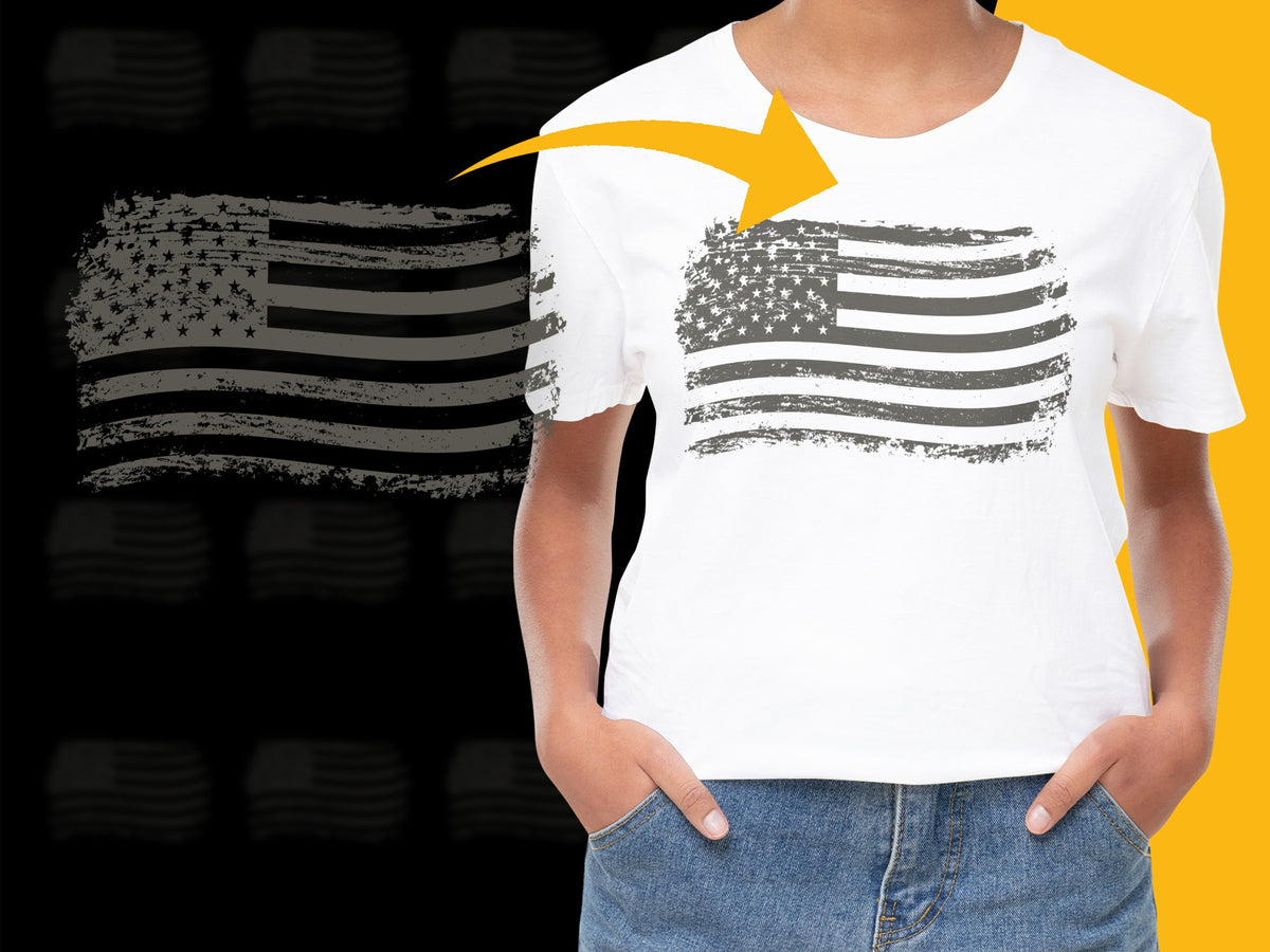 Distressed American Flag T-Shirt, Patriotic Black and White USA Flag Tee, Vintage Style American Flag Shirt for Men and Women