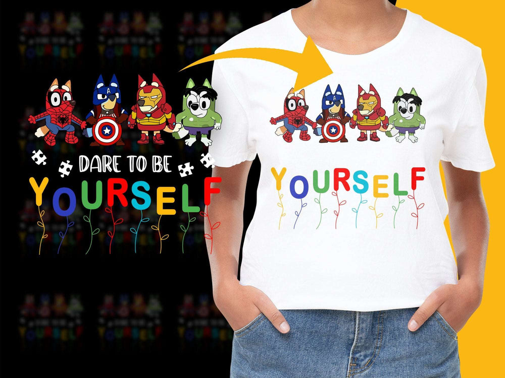 Kids Superhero T-Shirt, Dare To Be Yourself Graphic Tee, Colorful Cartoon Heroes Shirt, Casual Children Top, Unique Gift Idea