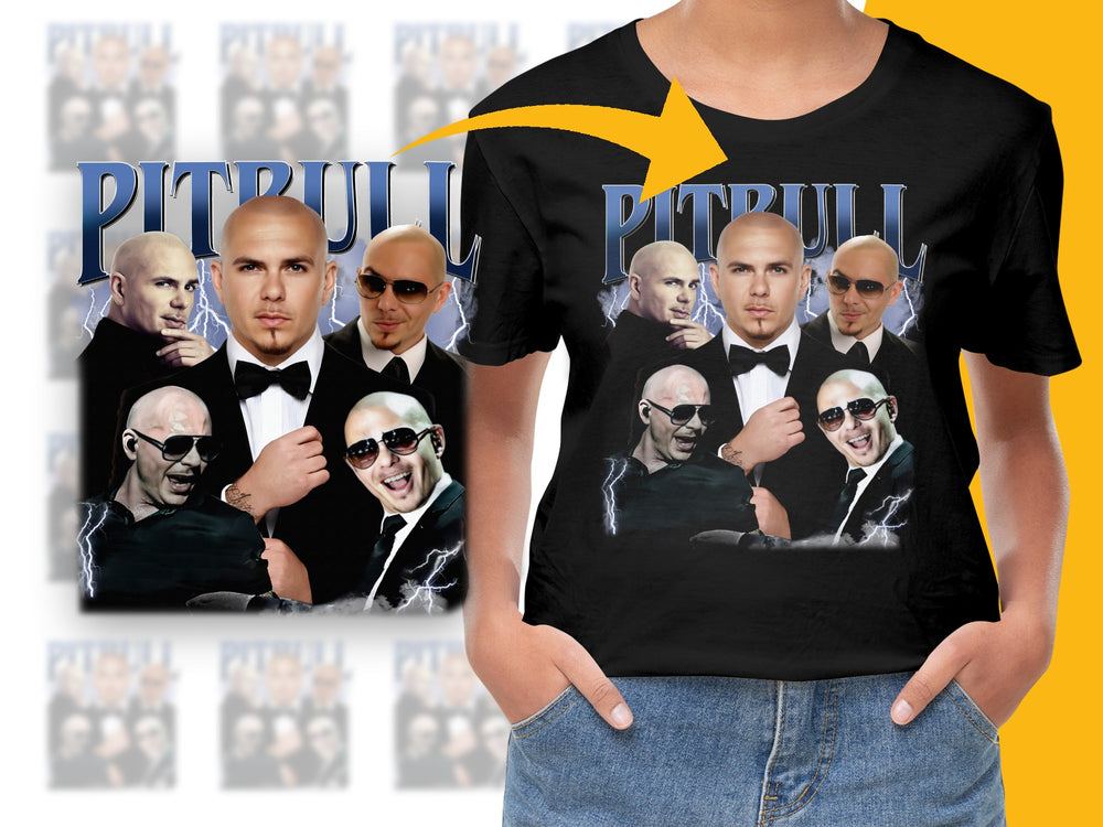 Pitbull Graphic T-Shirt, Multiple Images, Pop Culture Music Artist Fan Tee, Casual Streetwear, Unisex Adult Clothing