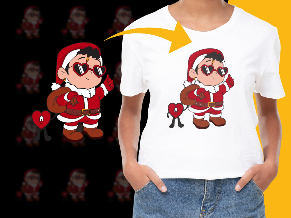 Kids Santa Claus Mario Cartoon T-Shirt, Christmas Holiday Graphic Tee, Boys and Girls Apparel, Festive Casual Wear