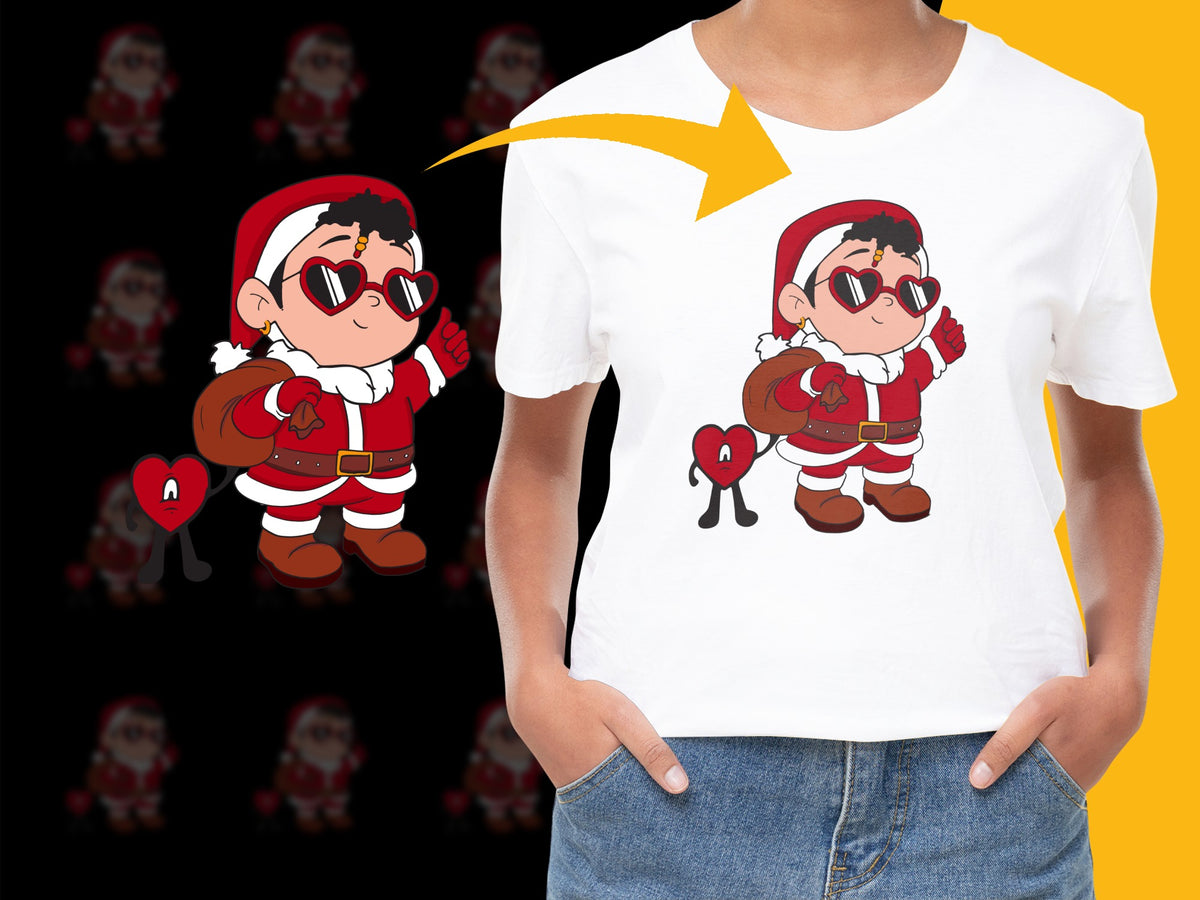 Kids Santa Claus Mario Cartoon T-Shirt, Christmas Holiday Graphic Tee, Boys and Girls Apparel, Festive Casual Wear