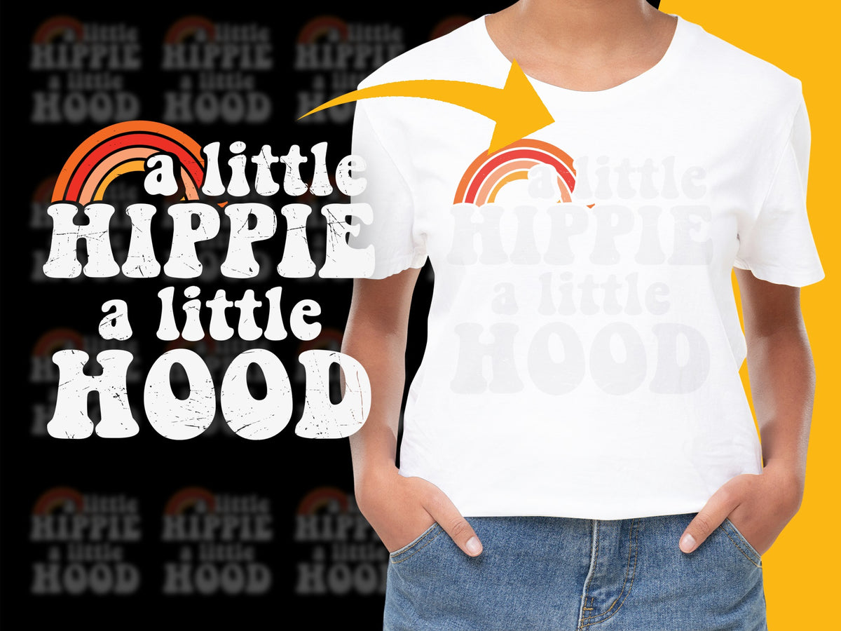 A Little Hippie A Little Hood T-Shirt, Retro Rainbow Graphic Tee, Vintage Inspired Casual Wear for All Ages