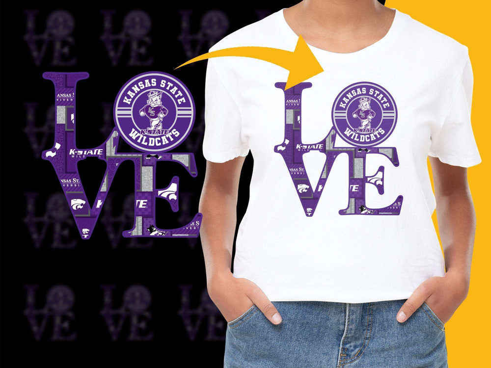 Kansas State Love Graphic T-Shirt, Purple and White College Fan Apparel, Unisex Casual Wear