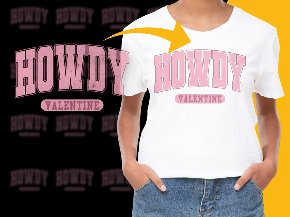 Howdy Valentine Pink Text Graphic T-Shirt, Casual Women's Fashion Tee, Trendy Streetwear Top