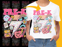 Load image into Gallery viewer, Pre-K Kids T-Shirt, Colorful School Theme Graphic Tee, Rainbow and Pencils Design, Child's First Day School Outfit