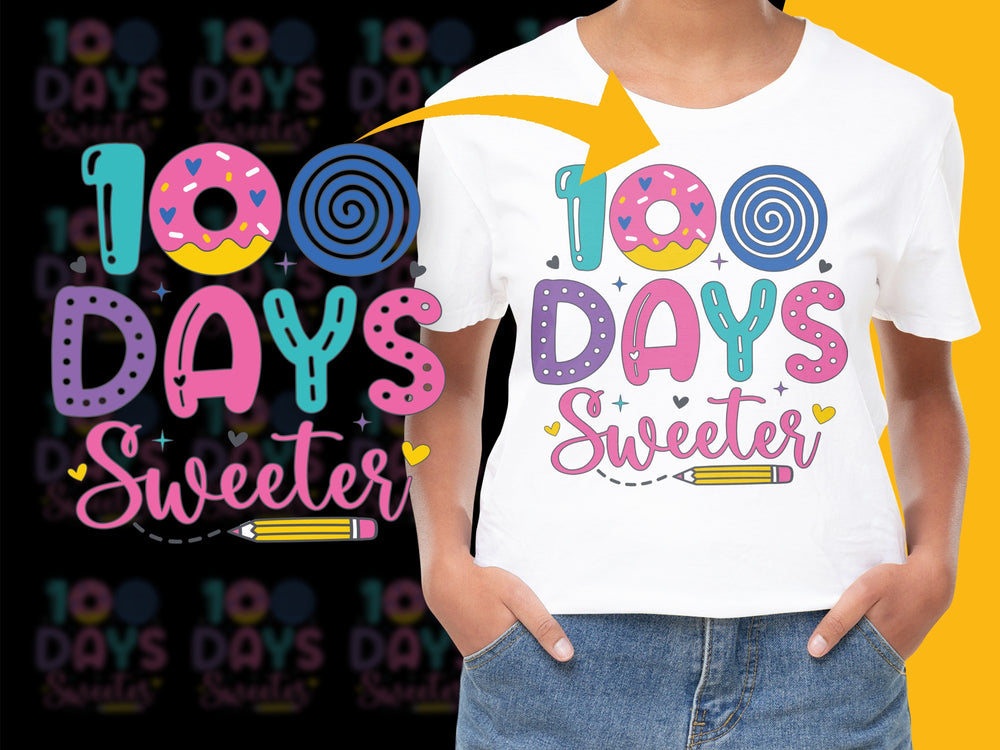Kids 100 Days Sweeter T-Shirt, Colorful Donut Candy Celebration Tee, School Event Shirt for Children