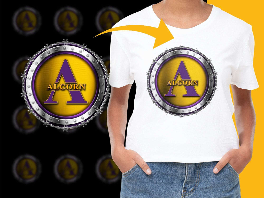 Alcorn Logo T-Shirt, Purple and Yellow, Casual Graphic Tee, College Style, Custom Merchandise, Unisex Fashion