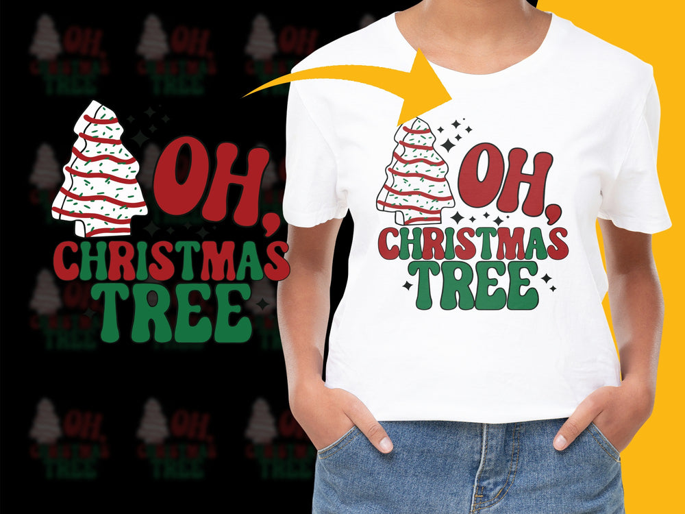 Kid's Christmas Tree T-Shirt, Oh Christmas Tree Holiday Tee, Festive Red and Green Children's Clothing