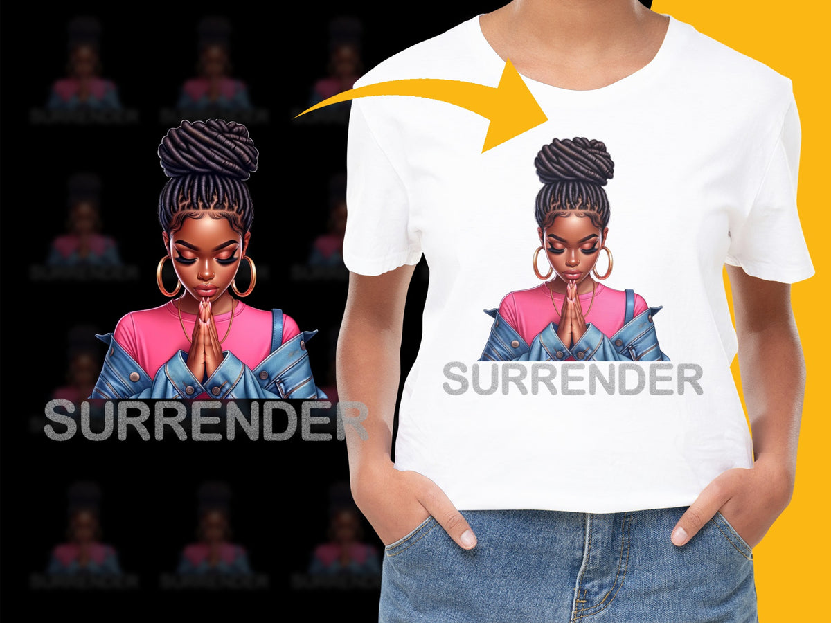 Surrender Graphic T-Shirt, African American Woman Illustration, Colorful Fashion Tee, Stylish Summer Top, Unique Artistic Apparel