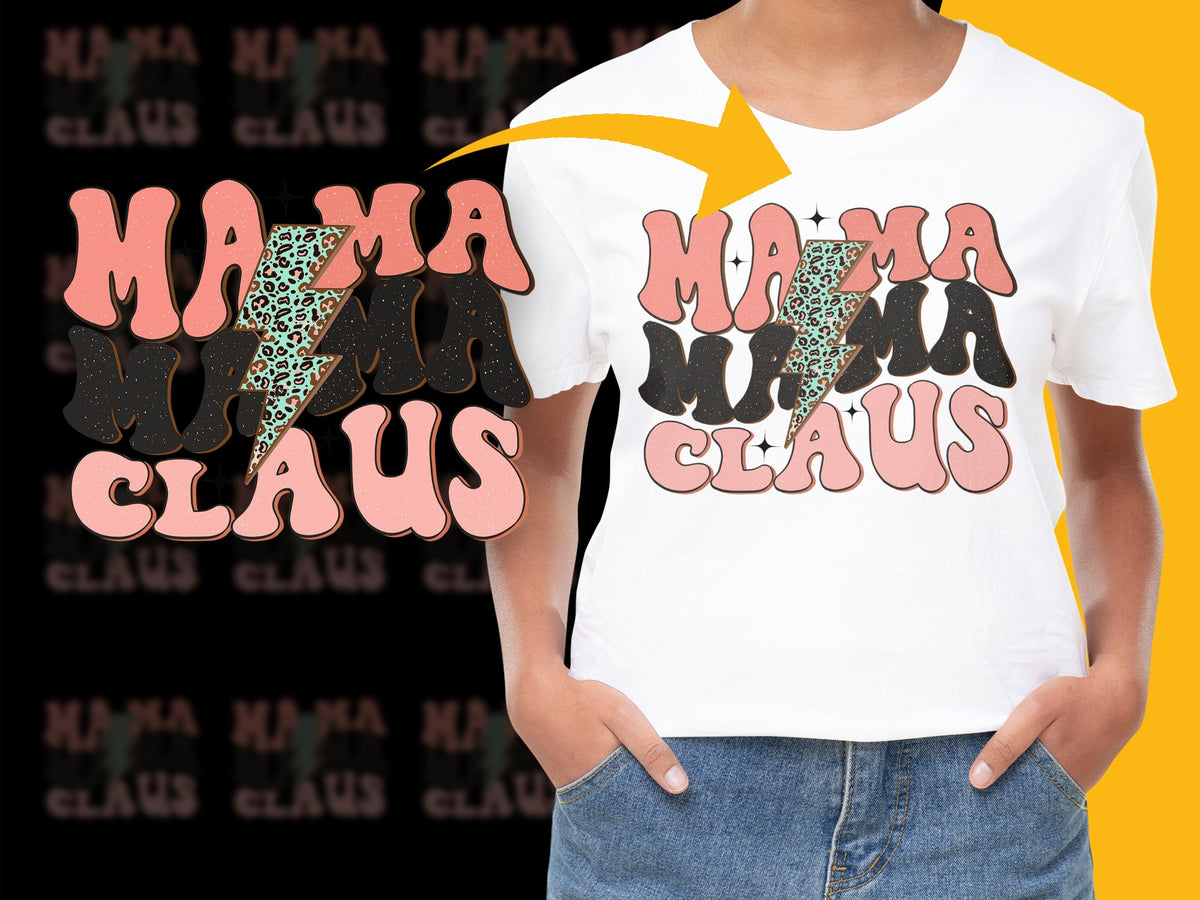 Mama Claus Leopard Print Christmas T-Shirt, Festive Holiday Graphic Tee for Women, Stylish Mom Outfit