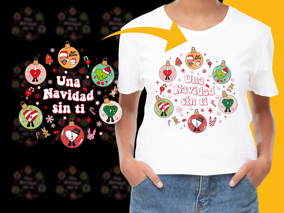 Festive Holiday T-Shirt, Una Navidad Sin Ti, Christmas Ornaments Graphic Tee, Unisex Cotton Shirt