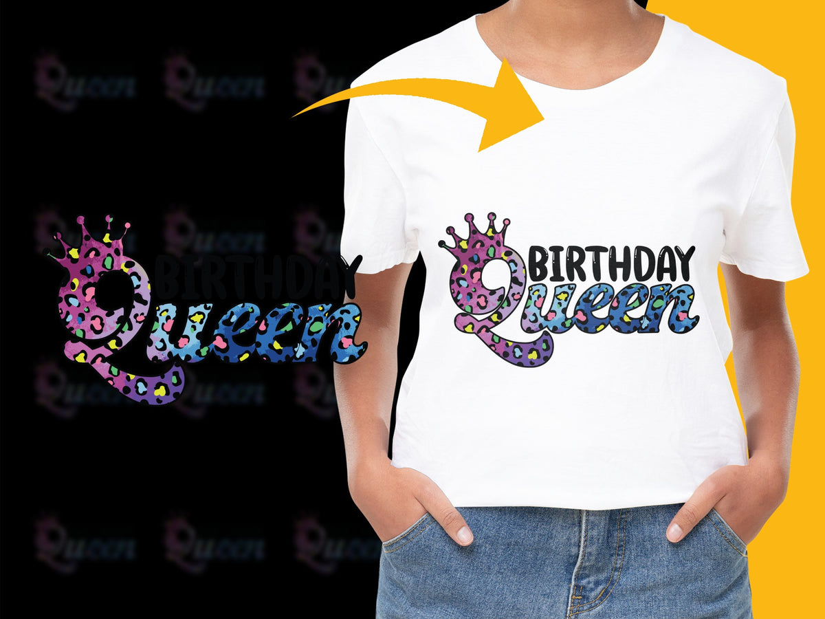 Birthday Queen T-Shirt, Colorful Leopard Print Graphic Tee, Women's Fashion, Casual Party Outfit