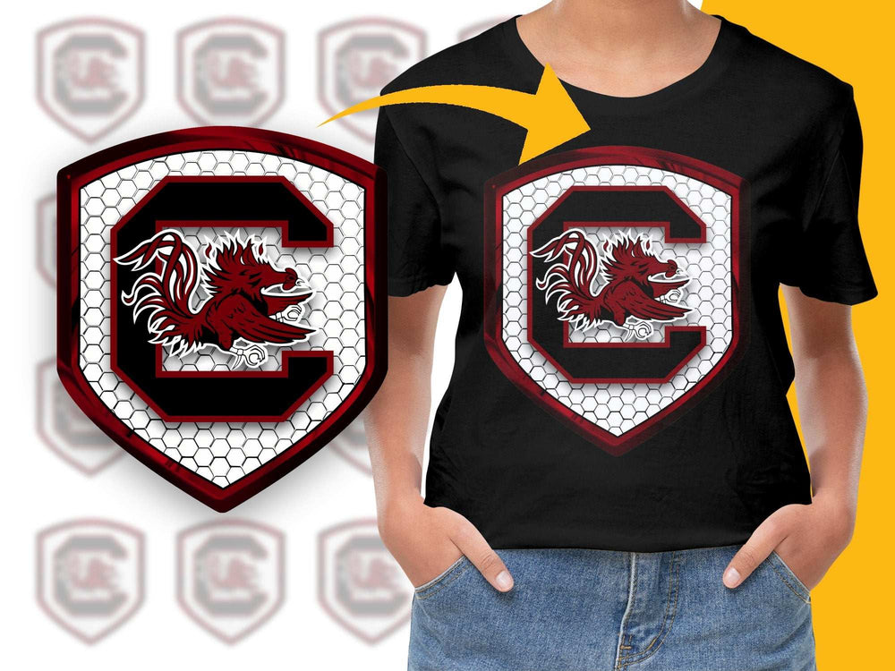 Youth Gamecock Graphic T-Shirt, Sports Team Logo Tee, Red and Black, Casual Wear for Kids and Teens