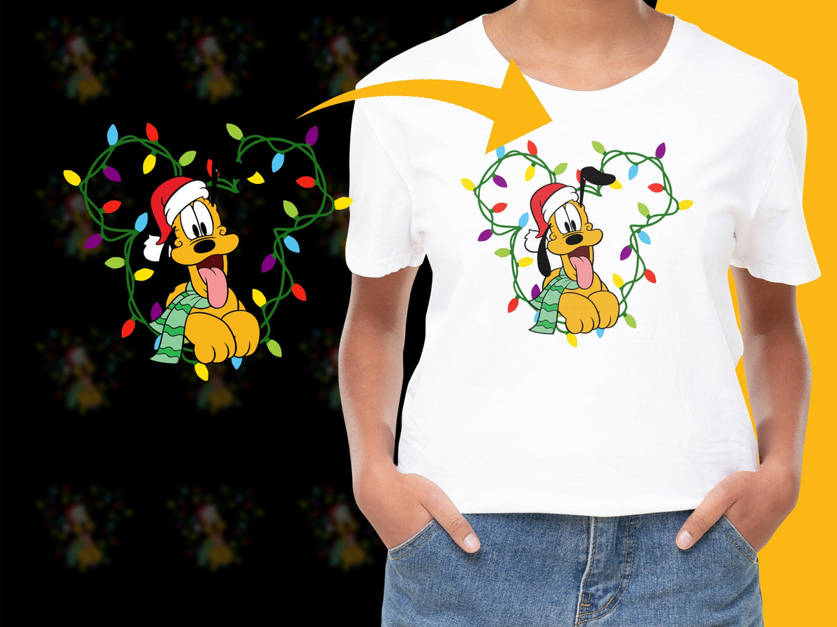 Festive Duck Cartoon Christmas Lights Graphic T-Shirt, Cute Holiday Themed Apparel for Kids and Adults