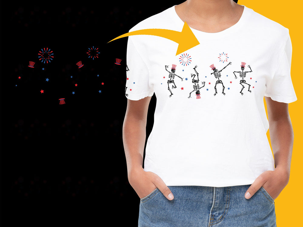 Dancing Skeletons T-Shirt, Funny Halloween Graphic Tee, Unisex Casual White Shirt