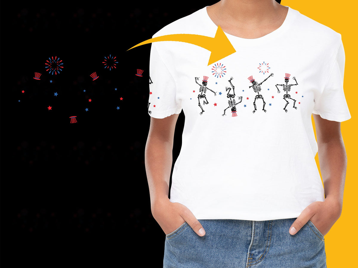 Dancing Skeletons T-Shirt, Funny Halloween Graphic Tee, Unisex Casual White Shirt