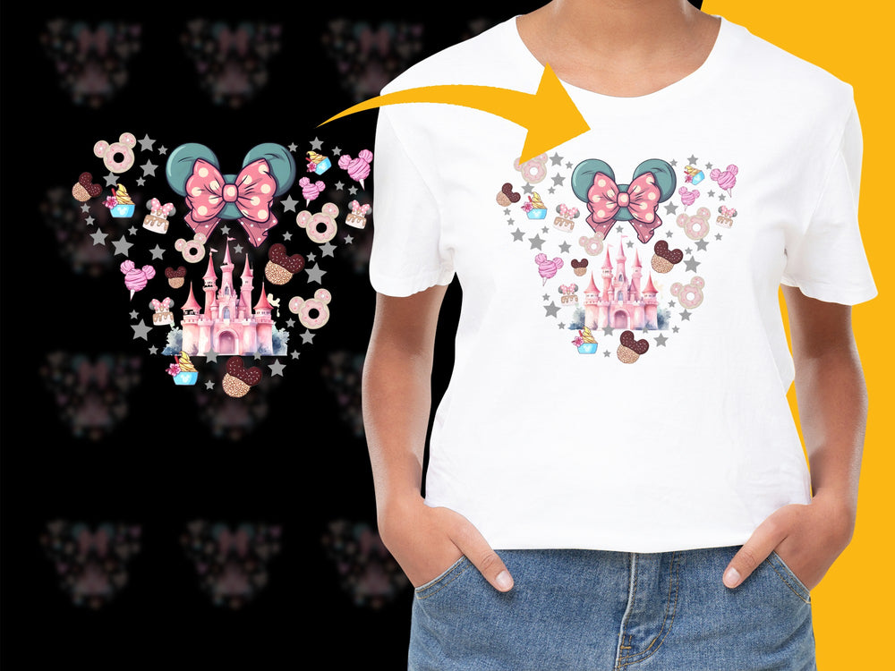 Girls' Magical Castle and Butterflies T-Shirt, Cute Kids Graphic Tee, Pink Glitter Design, Casual Children's Wear
