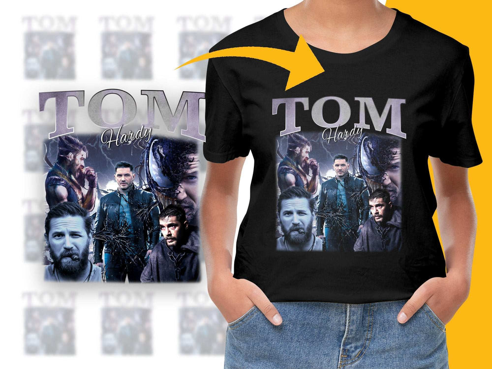 Tom Hardy Inspired Graphic T-Shirt, Movie Characters Collage, Fan Merch, Unisex Cotton Tee, Gift for Film Lovers