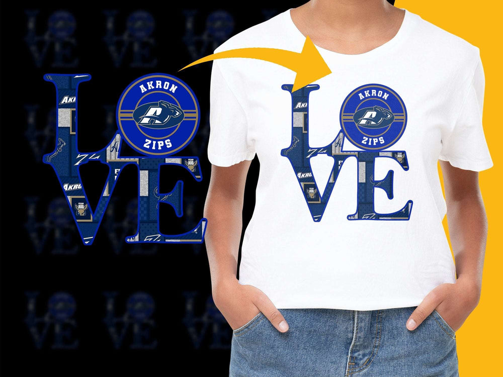 Akron Zips Love T-Shirt, University of Akron Graphic Tee, College Sports Apparel, Fan Gear