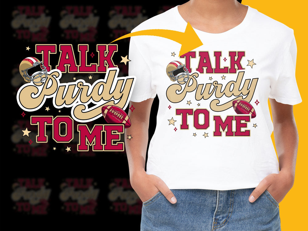 Talk Purdy to Me Football Theme T-Shirt, Casual Sporty Graphic Tee, Unisex Game Day Apparel