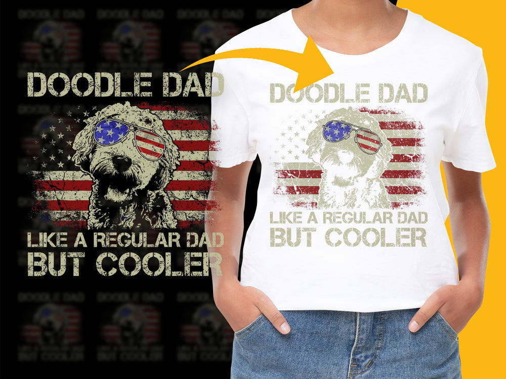 Doodle Dad T-Shirt, Patriotic Dog Lover Gift, Cool Dad Graphic Tee, Father's Day USA Flag Shirt