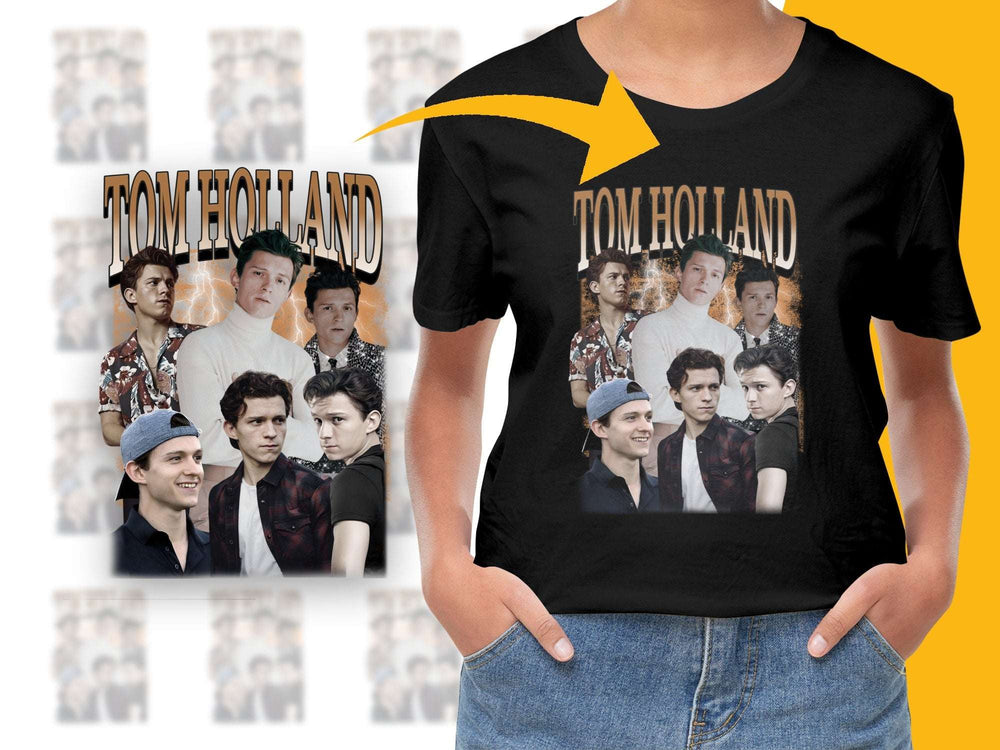 Tom Holland Fan T-Shirt, Multiple Poses Print, Actor Graphic Tee, Unisex Black Top