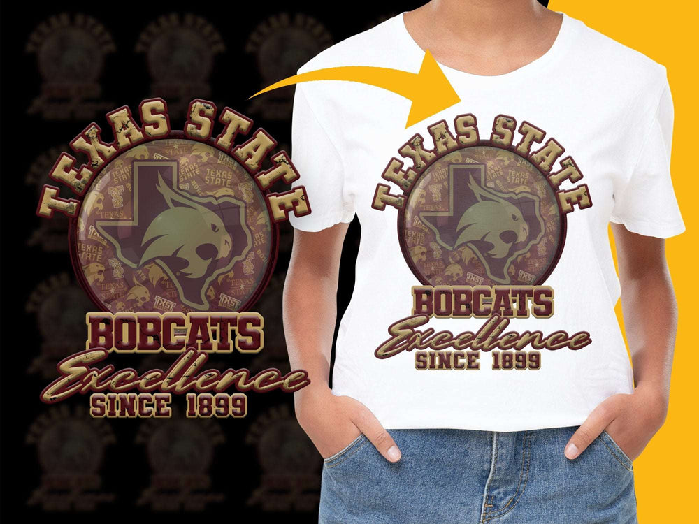 Texas State Bobcats T-Shirt, Excellence Since 1899, University Apparel, College Sports Fan, Maroon Gold Graphic Tee