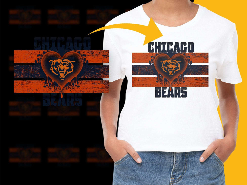 Chicago Bears T-Shirt Vintage Heart Logo Design, Distressed Print, NFL Football Fan Apparel, Unisex Graphic Tee