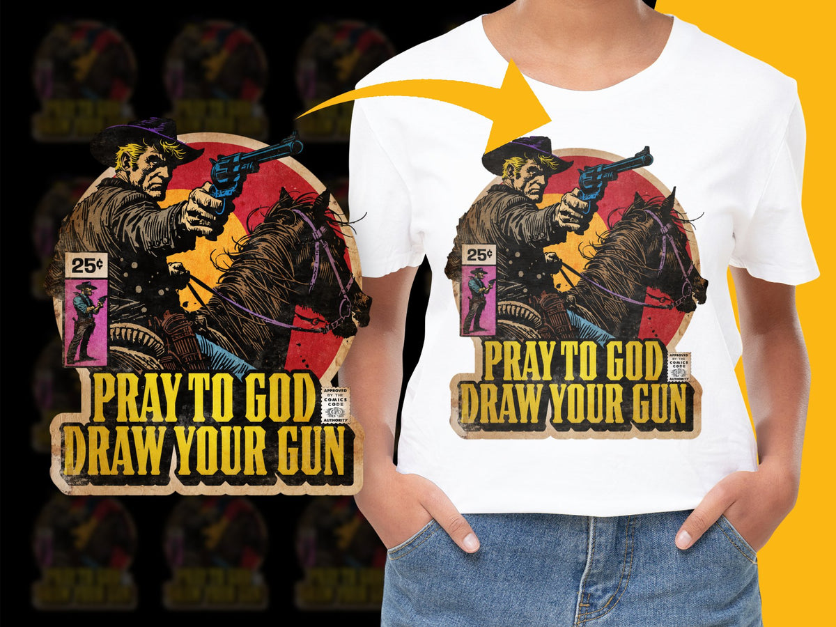 Vintage Cowboy Graphic T-Shirt, Western Horse Rider, Retro Comic Book Style, Unisex Tee, Unique Gift Idea
