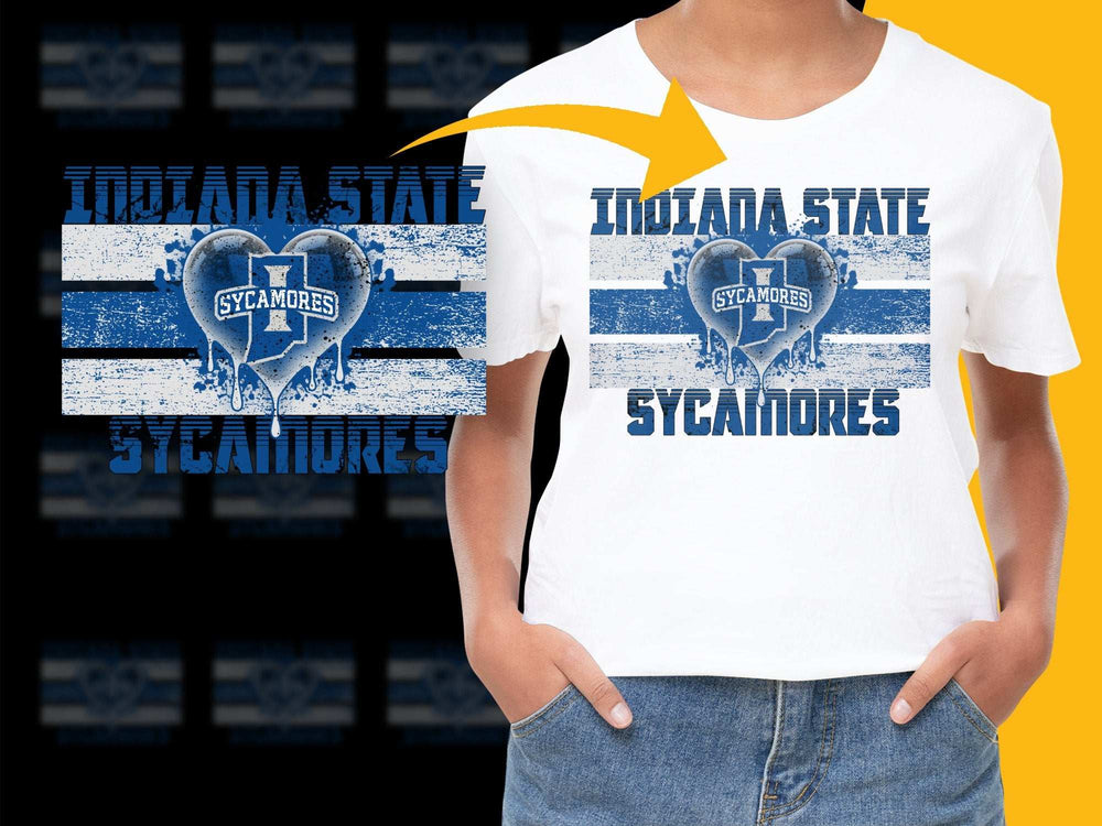 Indiana State Sycamores T-Shirt, College Fan Gear, Women's White Graphic Tee, Sports Apparel, Casual Wear, Trendy Design, Heart Logo