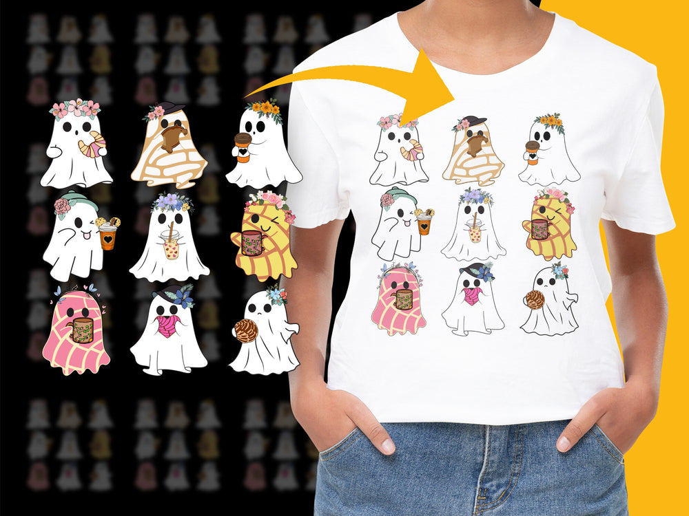 Cute Ghost Bride T-Shirt, Funny Halloween Wedding Party Tee, Cartoon Ghosts in Bridal Dresses