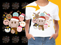 Load image into Gallery viewer, Christmas Holiday T-Shirt with Cute Cartoon Reindeer and Santa Designs for Kids and Adults
