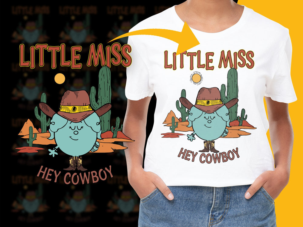 Women's Western Cactus Graphic T-Shirt, Little Miss Hey Cowboy, Cute Desert Tee, Casual Summer Fashion Top, Trendy Outfit Ideas