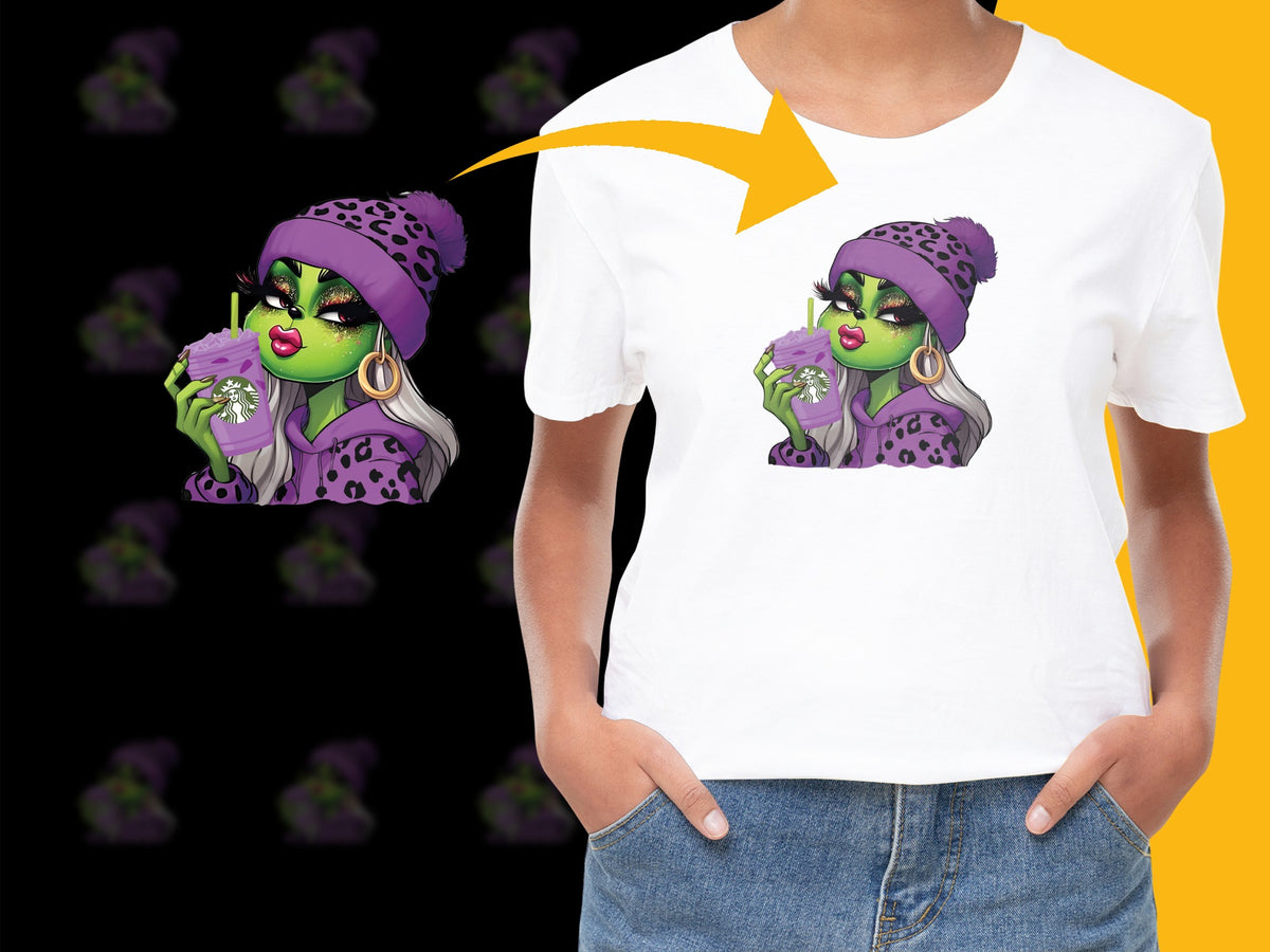 Stylish Purple Leopard Print Fashion Illustration T-Shirt, Trendy Graphic Tee for Women.