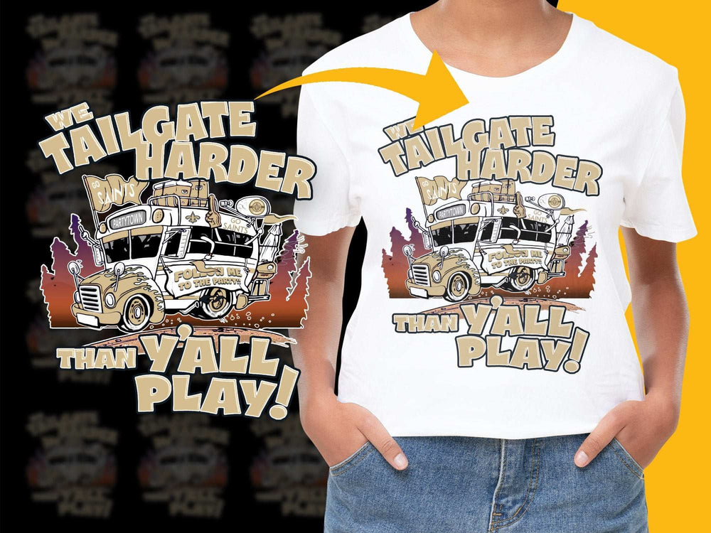 Tailgate Harder Than Y'all Play T-Shirt, Vintage Truck Graphic Tee, Football Season Shirt, Game Day Apparel, Unisex Fit Top
