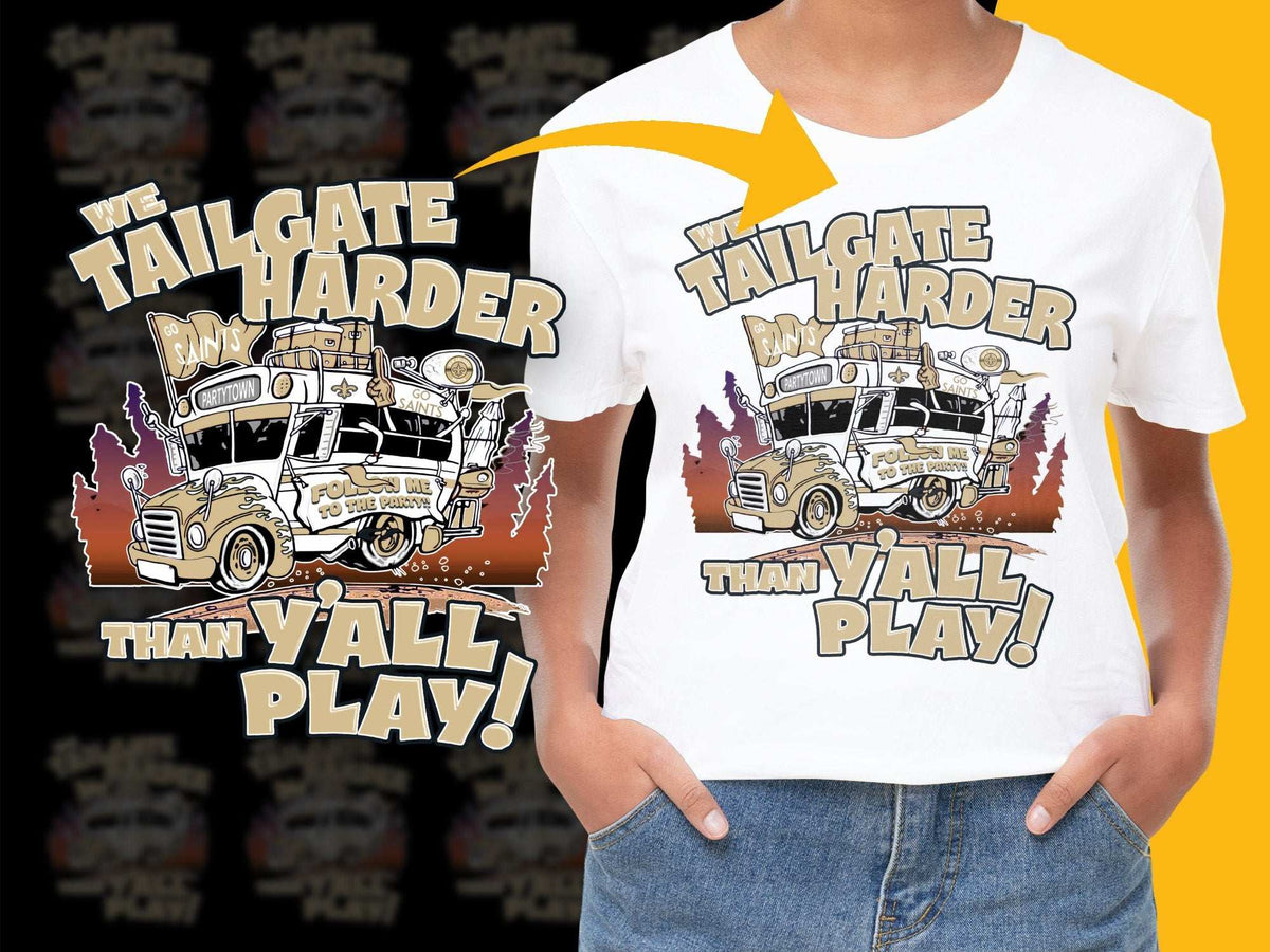 Tailgate Harder Than Y'all Play T-Shirt, Vintage Truck Graphic Tee, Football Season Shirt, Game Day Apparel, Unisex Fit Top