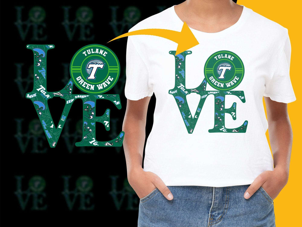 Tulane Green Wave Love T-shirt, Women's College Football Fan Apparel, White Graphic Tee