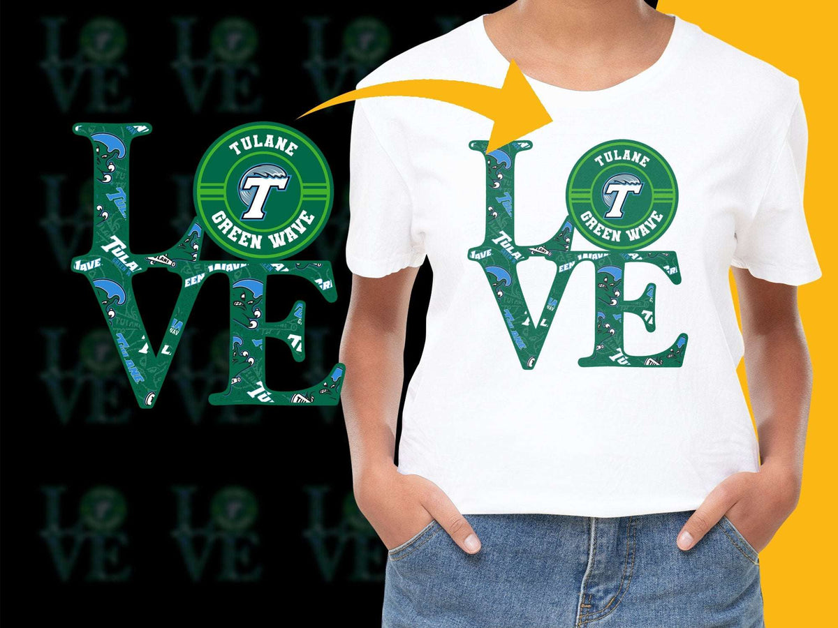 Tulane Green Wave Love T-shirt, Women's College Football Fan Apparel, White Graphic Tee