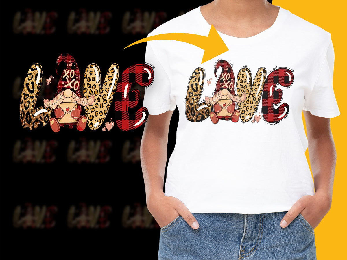 Women's Love Graphic T-Shirt, Leopard Print and Plaid, Valentine's Day Casual Tee