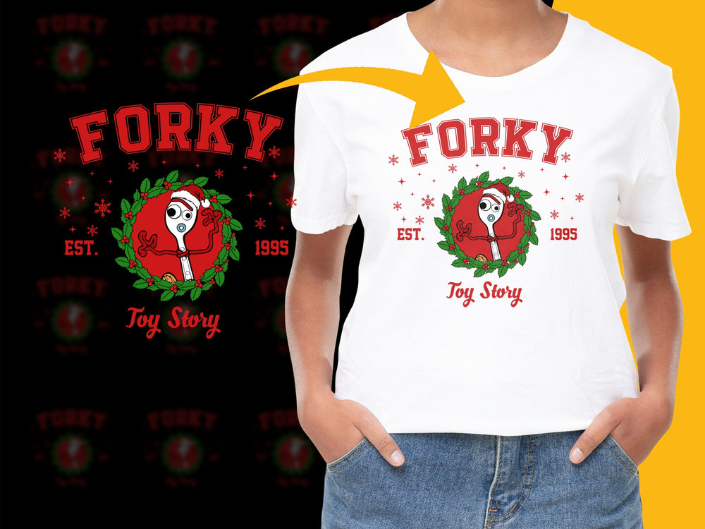 Forky Toy Story Holiday T-Shirt, Christmas Graphic Tee, Festive Kids and Adult Sizes