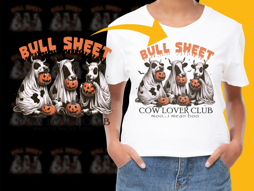 Halloween Bull Sheet T-Shirt, Funny Cow Pumpkin Graphic Tee, Farm Animal Fall Apparel, Unique Cow Lover Gift